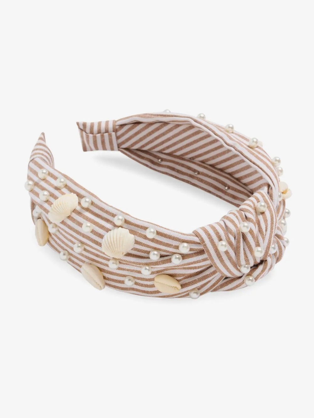 457. Shiraleah Beige Stripe Shell & Pearl Knot Headband